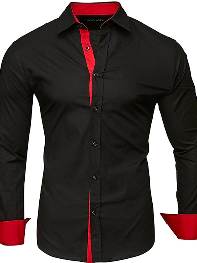 Men's Dress Shirt Button Up Shirt Collared Shirt Black White Red Long ...