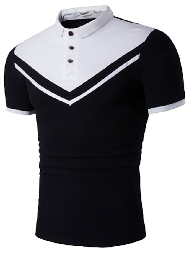  Men's Golf Shirt Tennis Shirt Color Block Patchwork Short Sleeve Daily Tops Business Basic Shirt Collar White Black / Work