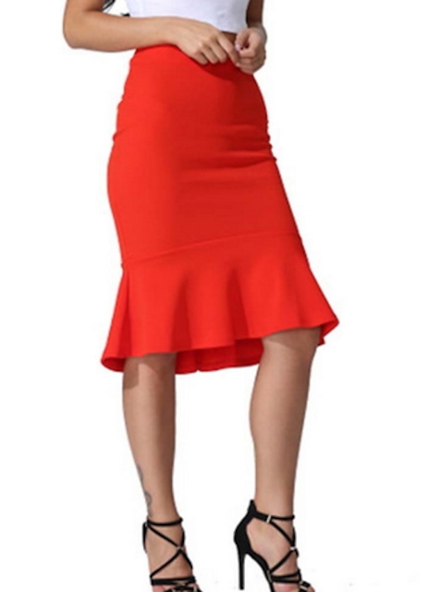  Women's Bodycon Work Skirts Knee-length Polyester Black Red Royal Blue Skirts Summer Basic Daily Wear S M L
