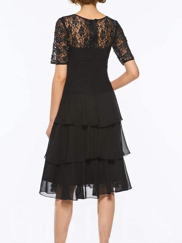 Elegant Jewel Knee-Length Short Chiffon A-Line Mother Of The Bride Dresses