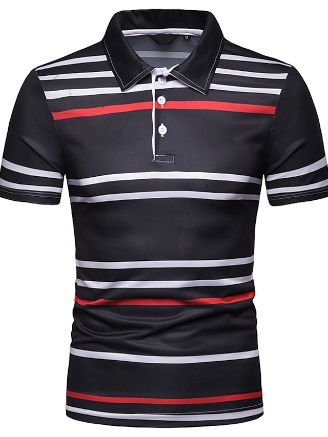 Men's Polo Striped Short Sleeve Daily Tops Basic Elegant Black Red ...