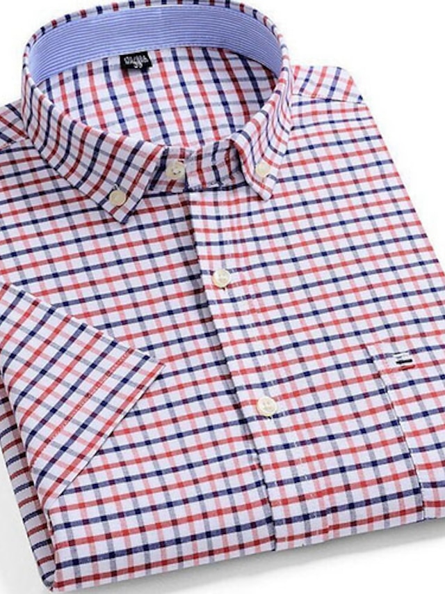 Mens Clothing Mens Shirts | Mens Shirt Plaid Collar Button Down Collar Daily Print Short Sleeve Tops Business Simple Lightweight