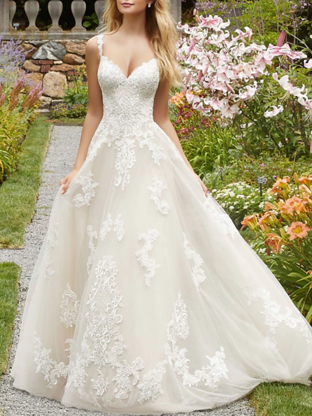 Engagement Formal Wedding Dresses A-Line Sweetheart Camisole Spaghetti ...