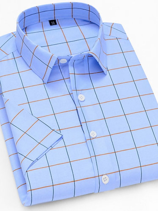  Men's Dress Shirt Button Up Shirt Plaid Shirt Collared Shirt Blue Short Sleeve Plaid / Check Wedding Daily Clothing Apparel Print