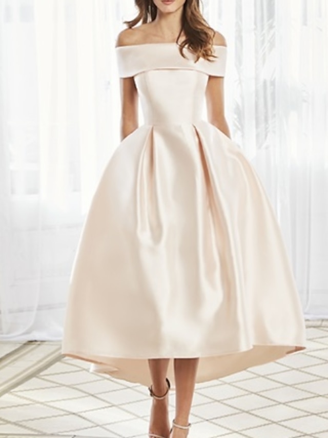  A-vonalú Örömanya ruha Esküvői vendég Elegáns Aszimmetrikus Hosszú Szatén Rövid ujjú val vel Rakott 2024