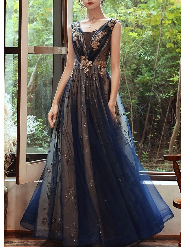  A-Line Prom Dresses Glittering Dress Wedding Guest Evening Party Floor Length Sleeveless Scoop Neck Organza with Sequin 2024