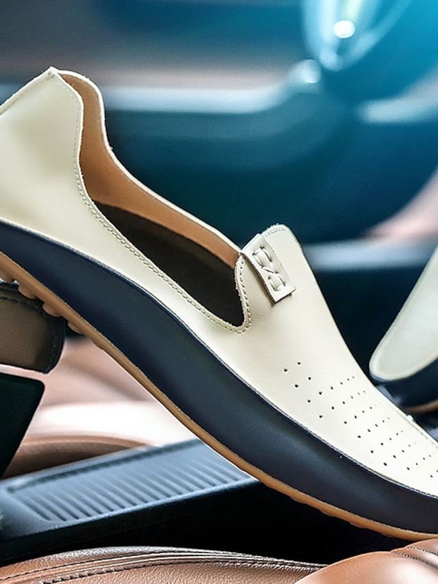  Hombre Zapatos de taco bajo y Slip-On Calzado de Barco Zapatos de conducción Mocasines de verano Design Plano Confort Exterior PU Antideslizante Amarillo Azul Verano