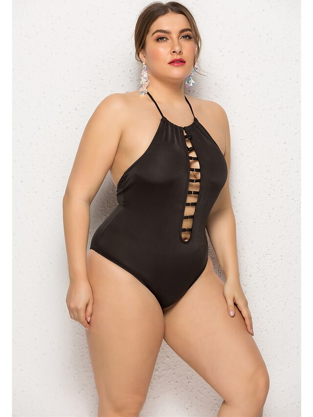 Womens Clothing Womens Swimwear | Womens Swimwear One Piece Plus Size Swimsuit Backless Tummy Control for Big Busts Solid Colore