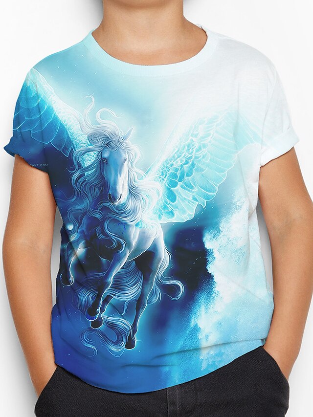  Kids Boys' T shirt Tee Short Sleeve Horse 3D Animal Children Tops Active Basic Blue