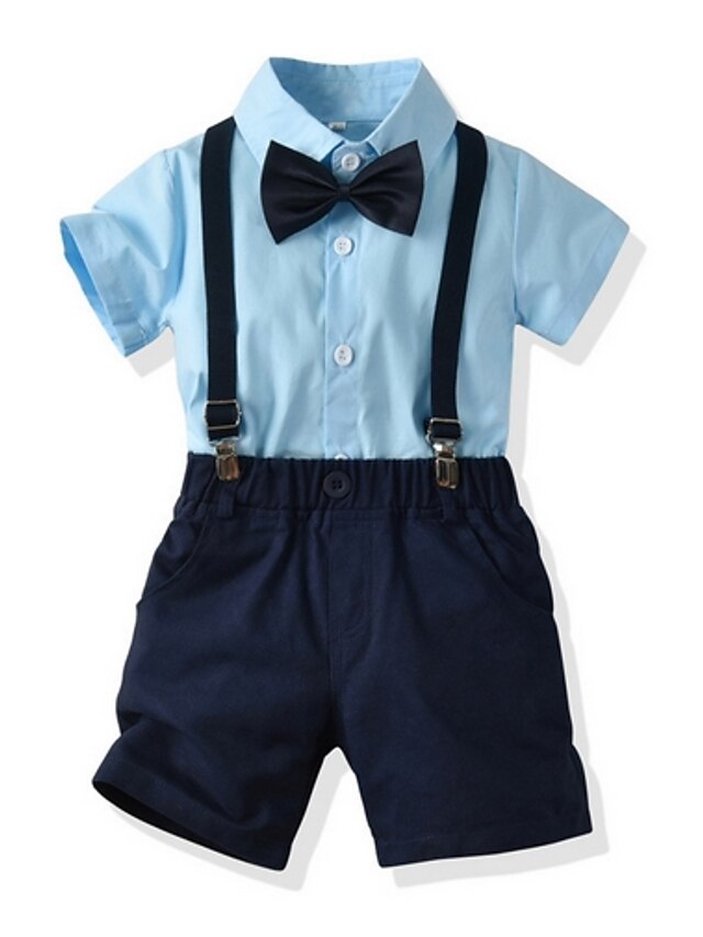  Kids Boys' Shirt & Shorts Clothing Set Short Sleeve Blue Yellow Color Block Cotton School Basic