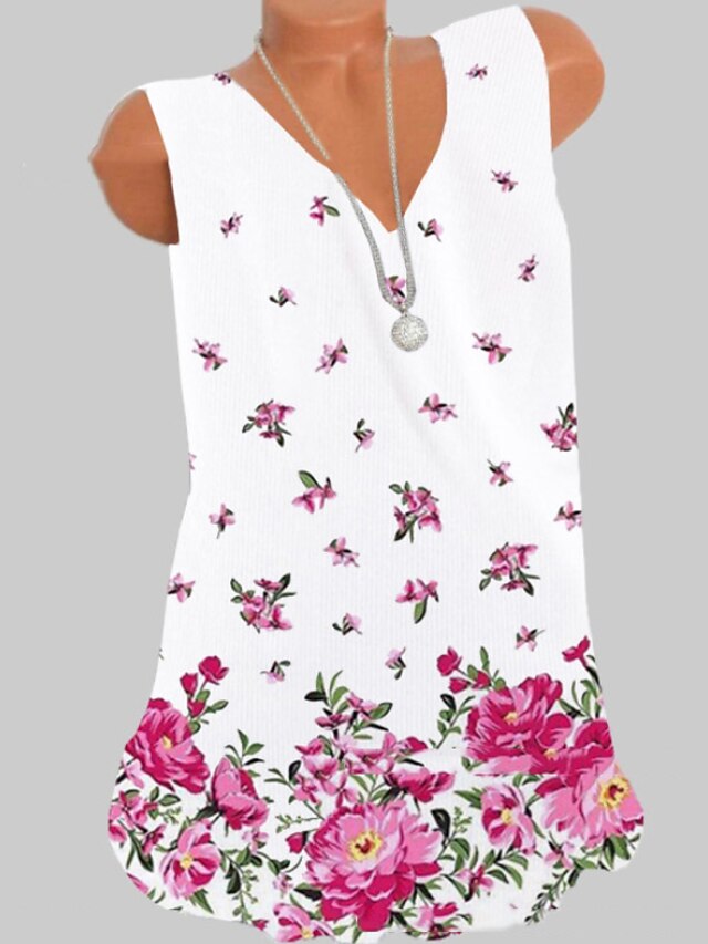 Women's Tank Top Floral Flower V Neck Tops Basic Top White 8049280 2022