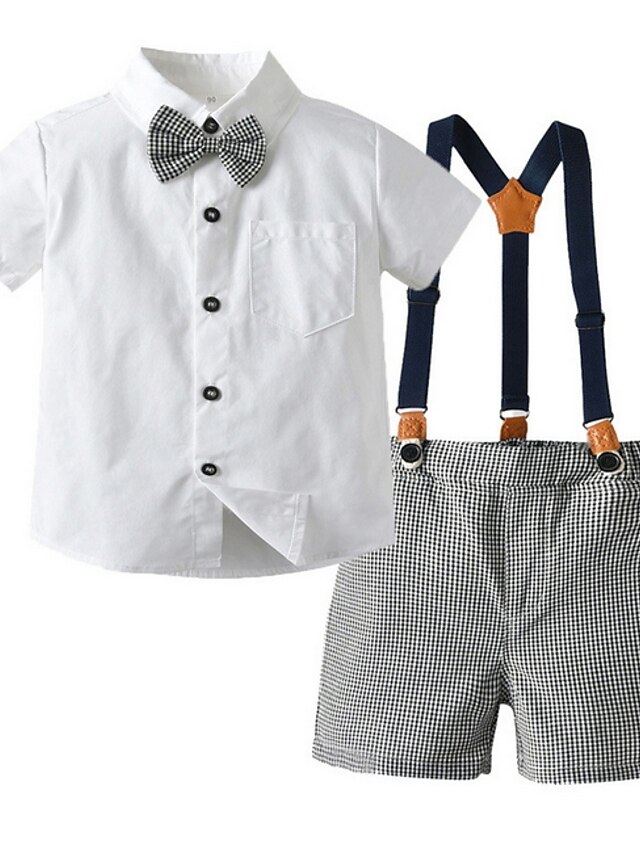  Kids Toddler Boys' Clothing Set Color Block Short Sleeve White Light Blue Basic