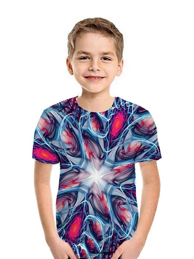  Kids Boys' T shirt Tee Short Sleeve 3D Children Summer Tops Streetwear Black Rainbow