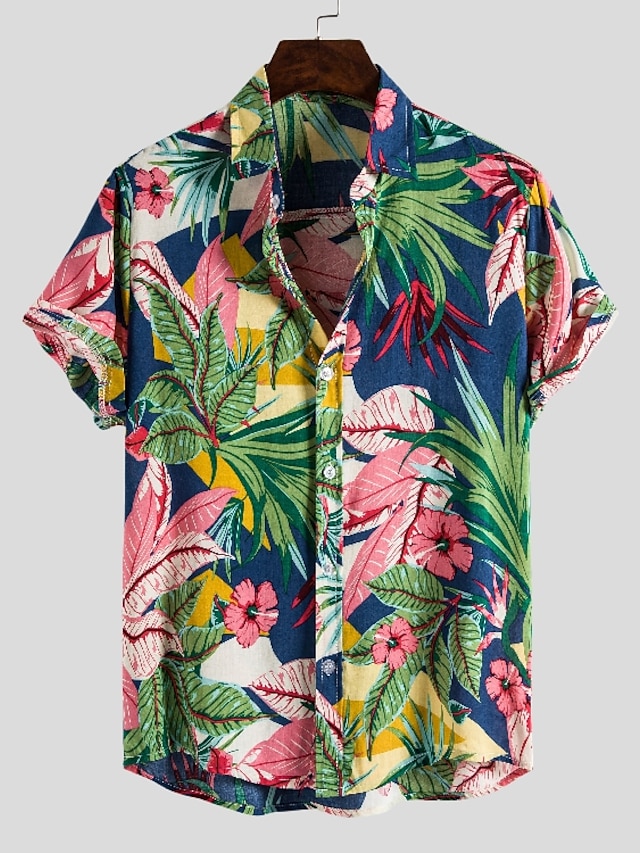  Herren Hemd Hawaiihemd Sommerhemd Sommerhemd Grafik-Shirt Aloha-Shirt Graphic Blumen Kragen Umlegekragen Schwarz / Weiß Hellgrün Blau / Weiß Print Party Täglich Kurzarm Bedruckt Bekleidung