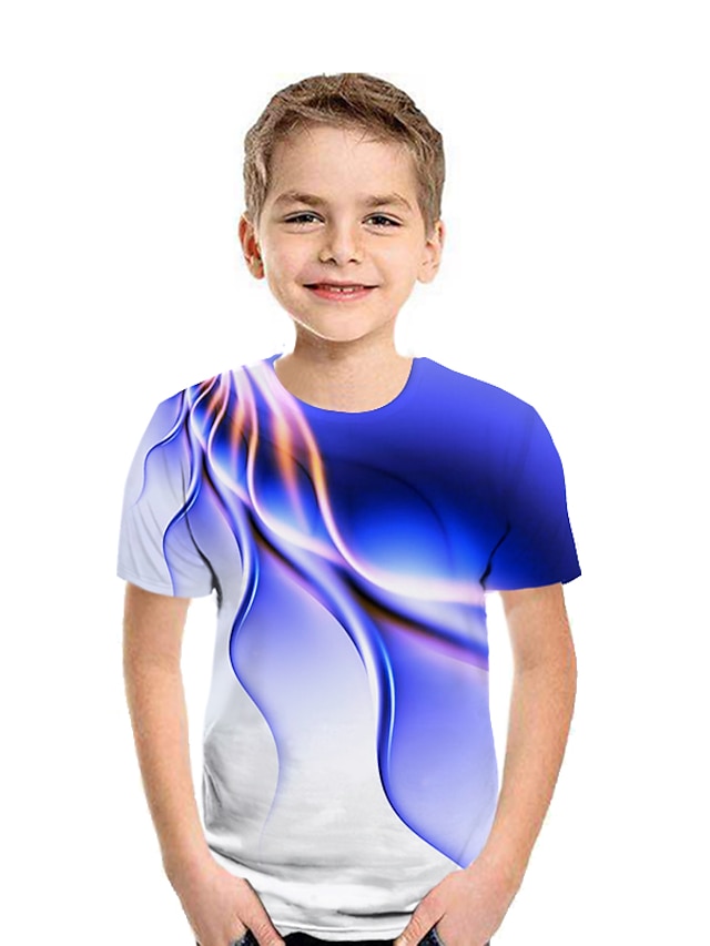  Børn Drenge T-shirt Kortærmet Patchwork 3D Print Farveblok Geometrisk Trykt mønster Blå Lilla Gul Børn Toppe Sommer Aktiv Gade Sport Nytår
