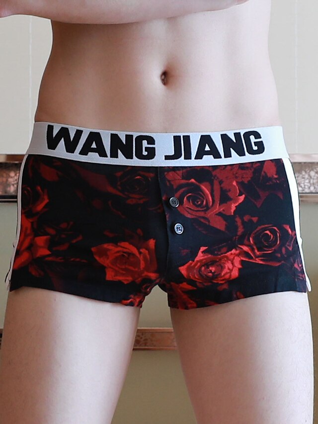  Men's 1 Piece Print Boxers Underwear - Normal Low Waist Black Blue Red M L XL