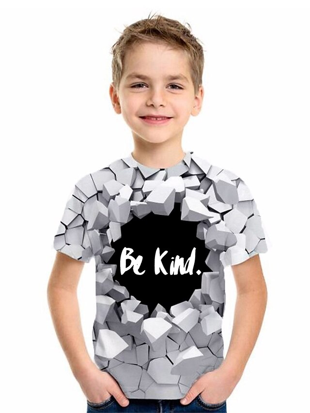  Kids Boys' T shirt Tee Short Sleeve Geometric Print Children Tops Basic White