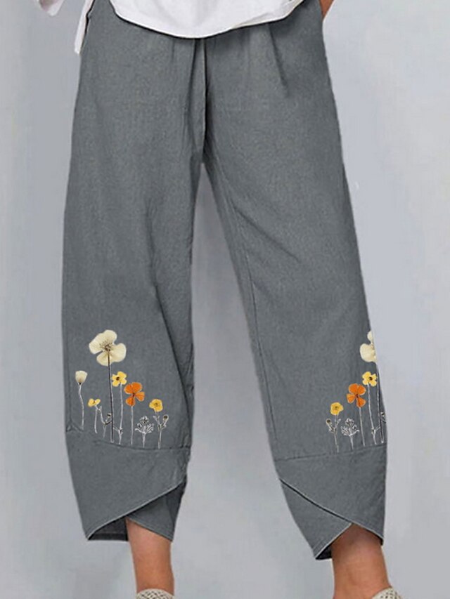 Womens Clothing Womens Bottoms | Womens Basic Chinos Pants Daily Floral Mid Waist Loose Gray Light Blue S M L XL - LJ36337