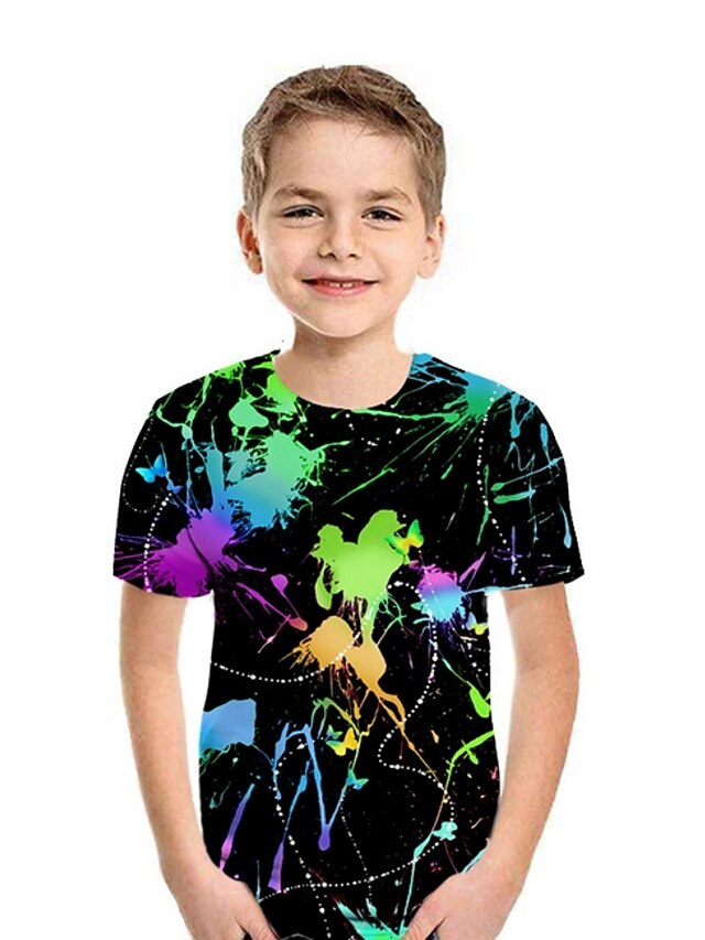  Kids Boys' T shirt Tee Short Sleeve Color Block Children Tops Streetwear White Black Blue