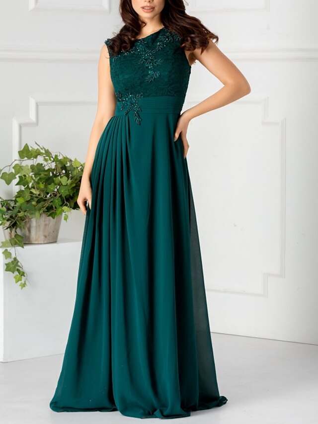 A-Linie Elegant Blumig Verlobung Formeller Abend Kleid Schmuck Ärmellos