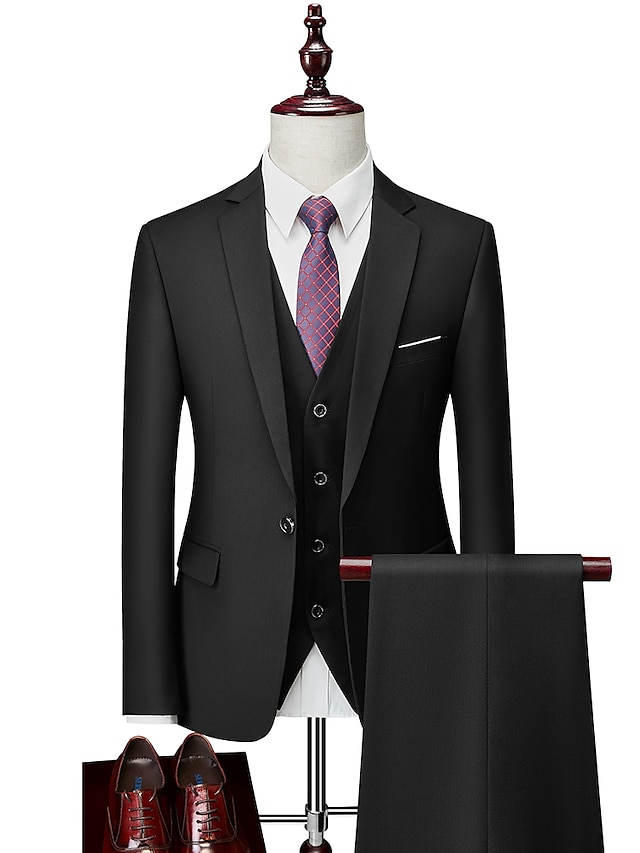  gris oscuro, blanco, negro, trajes de boda para hombre, 3 piezas, muesca, color sólido, ajuste estándar, un solo botón, 2022