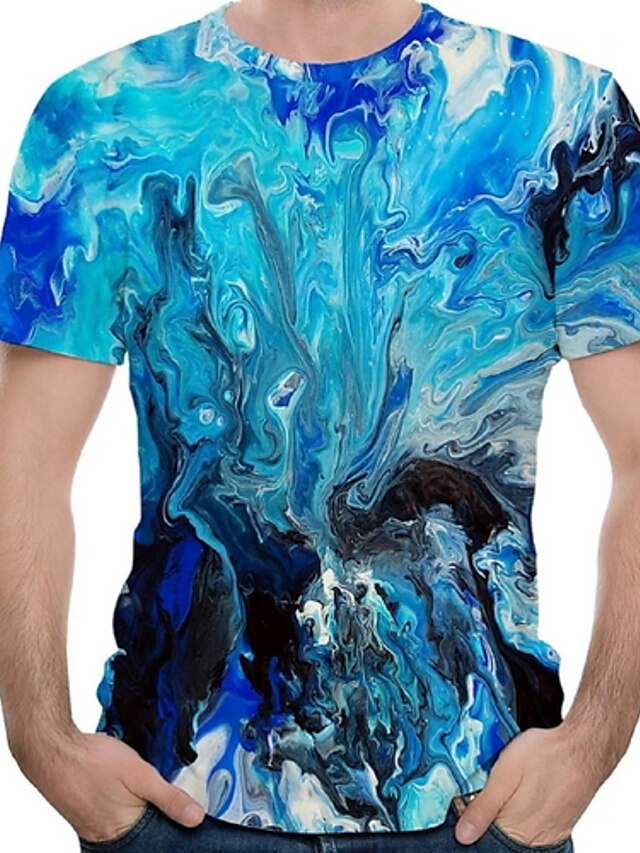 Mens Clothing Mens Tees & Tank Tops | Mens T shirt Tee Graphic Tie Dye Round Neck Daily Print Short Sleeve Tops Blue - IW84642