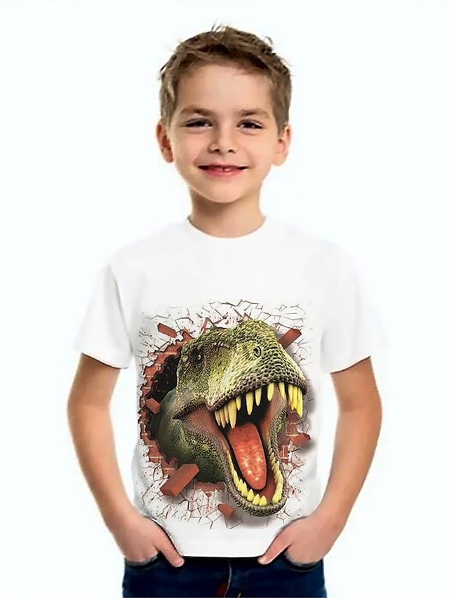  Børn Drenge T-shirt Kortærmet Dinosaurus Dyr Trykt mønster Børn Toppe Basale Hvid
