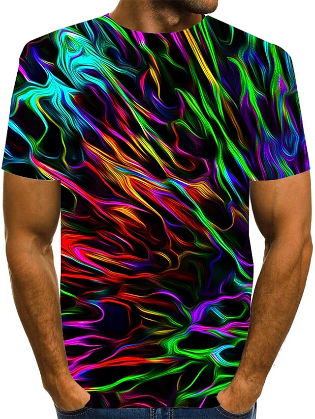 Herren Hemd T Shirt Graphic Rundhalsausschnitt Regenbogen Übergröße Täglich Ausgehen Kurzarm Bedruckt Bekleidung Strassenmode Übertrieben