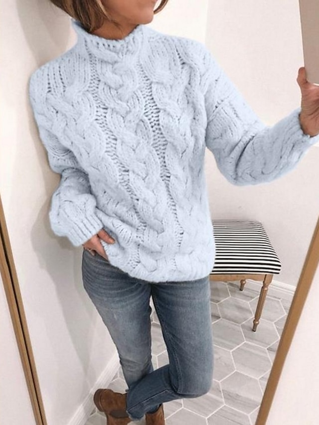 Womens Clothing Sweaters & Cardigans | Womens Pullover Sweater Knitted Solid Color Basic Casual Chunky Long Sleeve Sweater Cardi