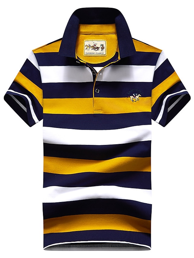 Men's Polo Striped Letter Embroidered Short Sleeve Daily Tops Cotton ...