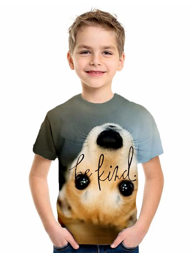  Kids Boys' T shirt Tee Short Sleeve Animal Print Children Tops Basic Green