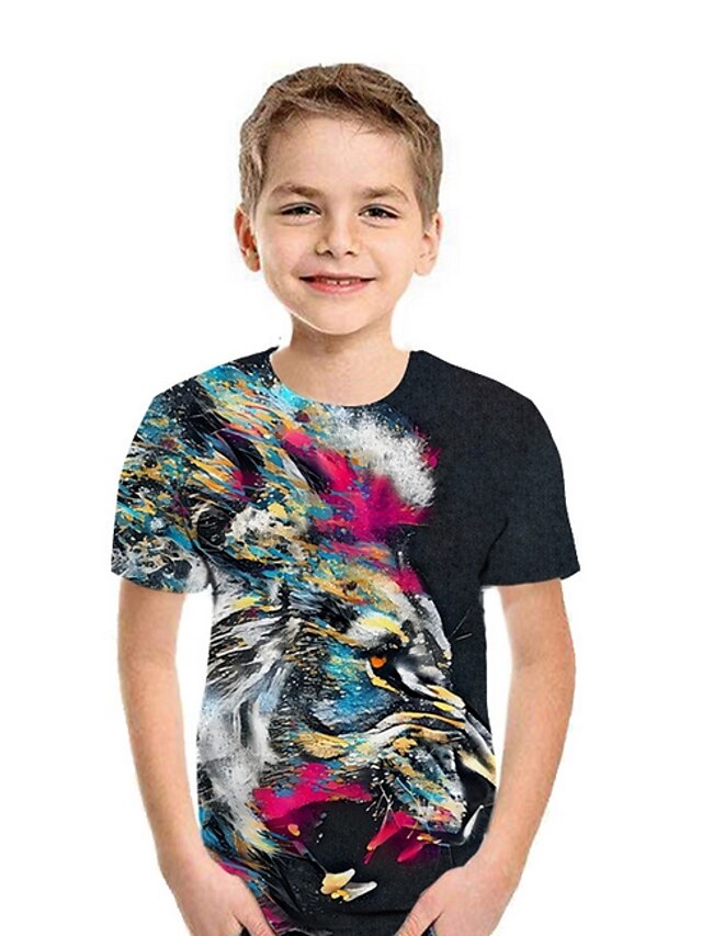  Kinderen Jongens T-shirt Korte mouw Geometrisch Kinderen Tops Street chic Zwart blauw Rood