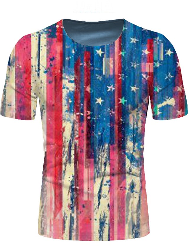  Men's Daily T shirt Shirt Graphic National Flag Print Short Sleeve Tops Round Neck Blue