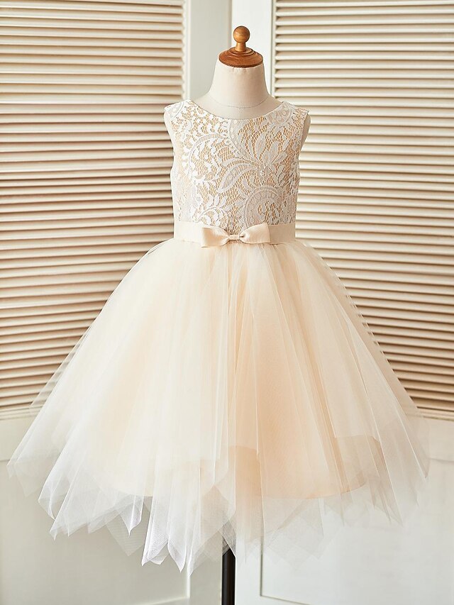  Γραμμή Α Μέχρι το γόνατο Φόρεμα για Κοριτσάκι Λουλουδιών Πομπή Χαριτωμένο φόρεμα χορού Δαντέλα με Ζώνη / Κορδέλα Κατάλληλο 3-16 ετών