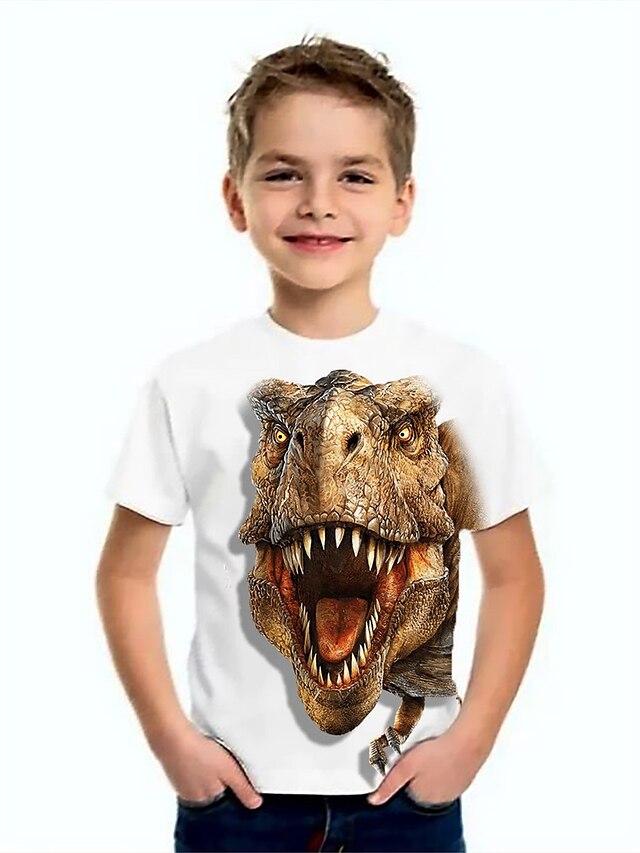  Kids Boys' T shirt Tee Short Sleeve Dinosaur Animal Print White Children Tops Summer Basic Cool
