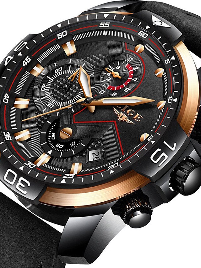  LIGE Men's Sport Watch Analog Quartz Modern Style Sporty Casual Water Resistant / Waterproof Calendar / date / day Noctilucent / Stainless Steel / Leather