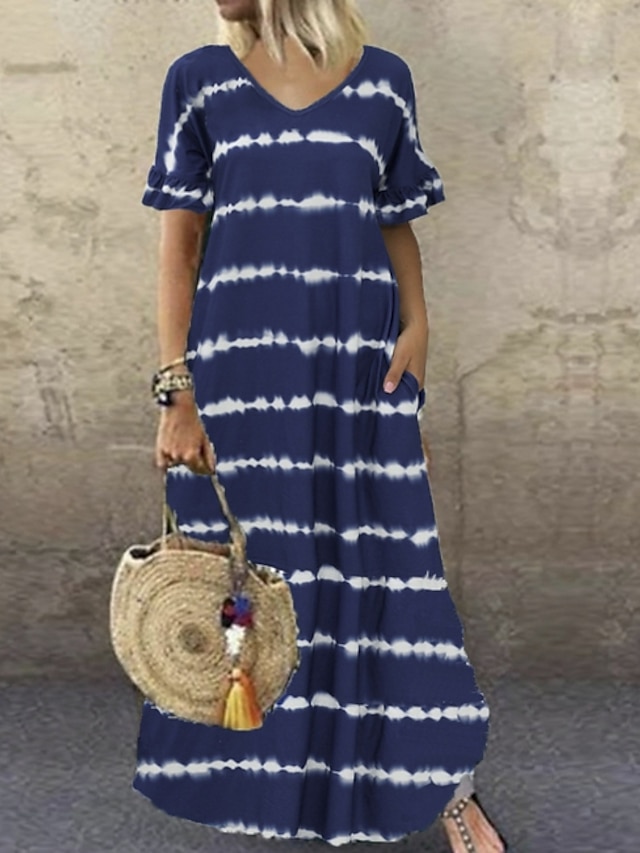 blue and brown maxi dress