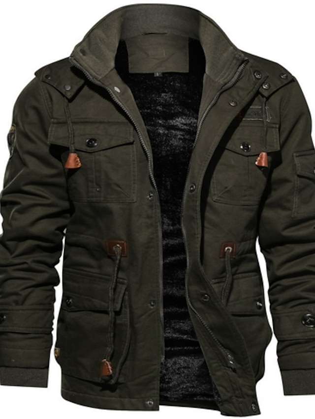  pánská bunda pouliční denní nošení zima podzim normální kabát stojatý límec regular fit větruodolný hřejivý opotřebení základní móda teplá bunda dlouhý rukáv jednobarevná stahovací šňůrka armádní zelená