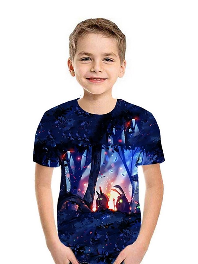  Kids Boys' T shirt Tee Short Sleeve 3D Blue Children Tops Streetwear