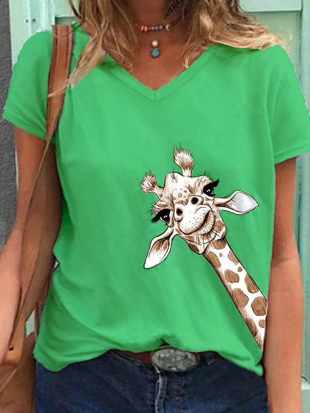  Γυναικεία Μπλουζάκι Θαλασσί Πράσινο του τριφυλλιού Λευκό 2 Ζώο Κοντομάνικο Causal Καθημερινά Βασικό Λαιμόκοψη V Κανονικό Καλοκαίρι