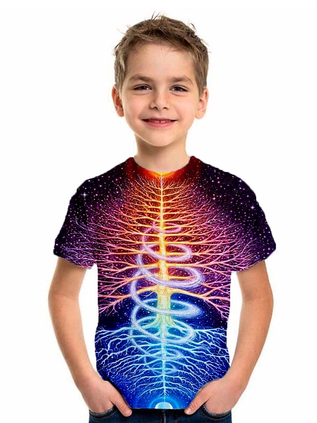  Kids Boys' T shirt Tee Short Sleeve Tie Dye Rainbow Children Tops Basic Holiday