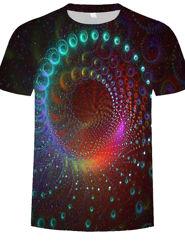  Men's Visual Deception T-shirt Short Sleeve Daily Tops Basic Round Neck Rainbow