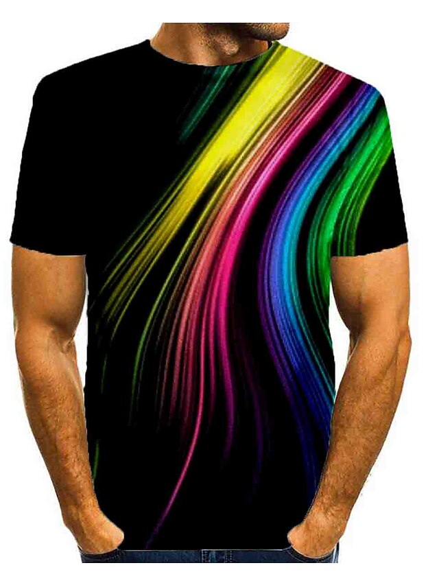 Men's Graphic Shirt T Shirt Short Sleeve T shirt Round Neck Shirt Basic Daily Rainbow Clothing Apparel Normal S M L XL 2XL 3XL3