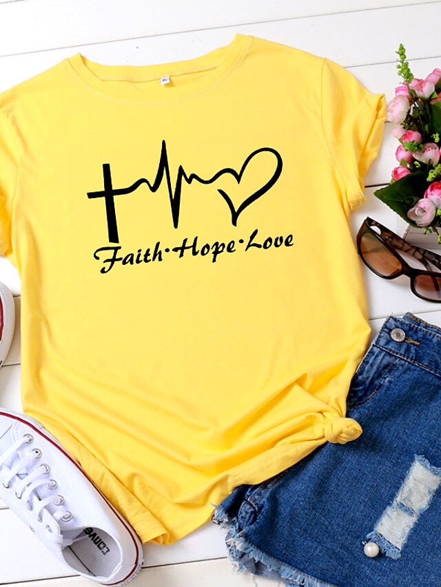 Womens Clothing Womens Tops | Womens Casual Daily Weekend T shirt Tee Graphic Heart Text Short Sleeve Print Round Neck Basic Top