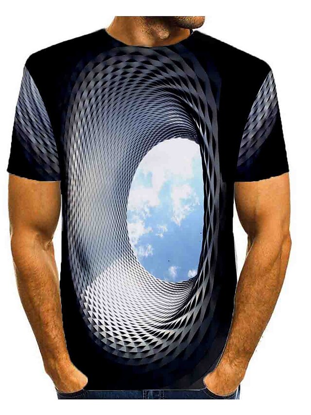 Men's Shirt T shirt Tee Graphic Optical Illusion Round Neck Blue Green ...
