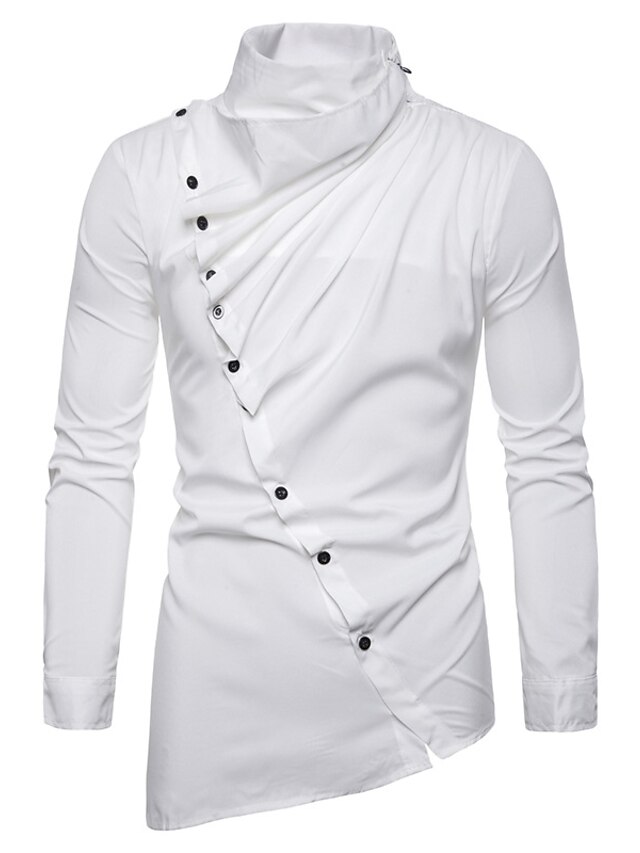 Mens Clothing Mens Shirts | Mens Shirt Solid Colored Button Down Collar Daily Work Long Sleeve Tops Basic Elegant White Black Wi