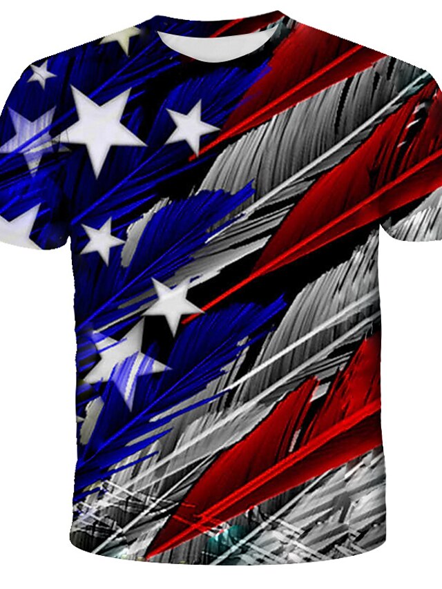  Pánské Unisex Trička Tričko Košile 3D tisk Grafika Peří Americká vlajka Den nezávislosti Vlajka Větší velikosti Kulatý Denní Dovolená Tisk Krátký rukáv Topy Šik ven Přehnaný Trávová zelená Vodn