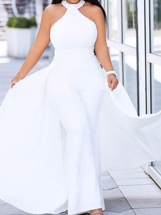  Jumpsuits Prom Dresses Plus Size Dress Wedding Guest Engagement Floor Length Sleeveless Halter Neck Chiffon with Sleek 2024