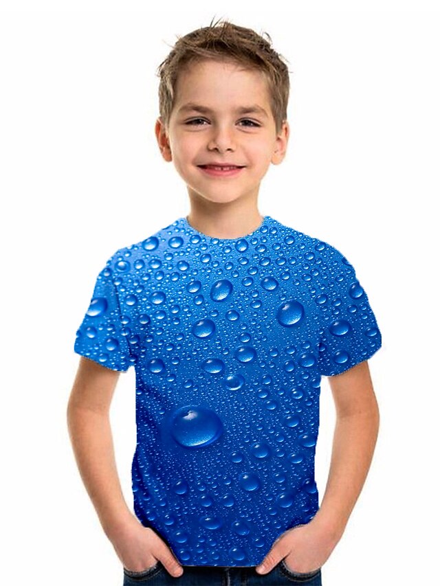  Kids Boys' T shirt Tee Short Sleeve Optical Illusion Color Block Geometric Print Blue Children Tops Summer Basic Holiday Streetwear