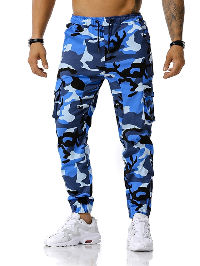  Men's Tactical Cargo Trousers Full Length Pants Micro-elastic Camouflage Mid Waist Loose Blue Orange Light gray Red S M L XL XXL / Fall / Spring